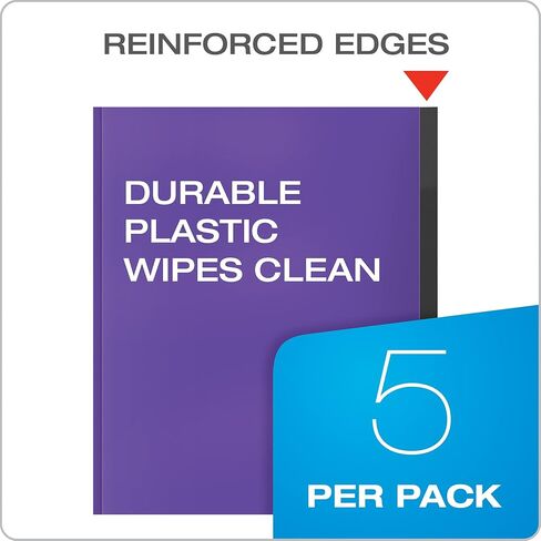 Oxford Plastic Portfolio 5 Pack, Durable Poly Report Cover, Easy Snap Fasteners, Anti-Tear Edges, Letter Size, Purple, Red, Blue, Green, Black (89330) in Saudi Arabia