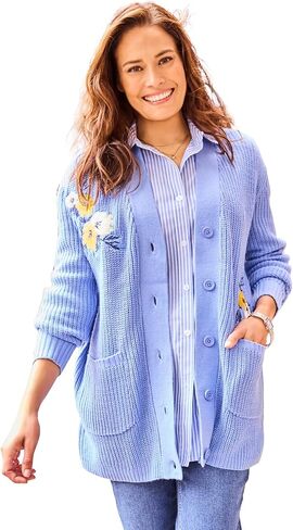 Woman Within Plus Size Embroidered Shaker Cardigan Sweater in Saudi Arabia