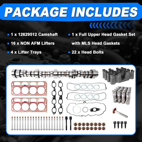طقم عمود الحدبات والرافعات NON AFM مع حشية الرأس ومسمار، مناسب لـ 2014-2020 Chevy Silverado 1500، GMC Sierra 1500/Yukon، Cadillac Escalade 6.2L Gen-5 L86 in Kuwait
