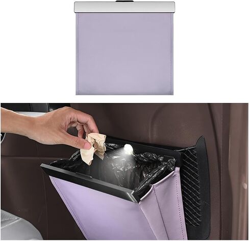 Car Trash Can, Smart LED Magnetic Hanging Leather Vehicle Backseat Garbage Bag Storage Pocket, Multifunctional Portable Auto Rubbish Container, Universal for Truck SUV Sedan (Purple) in Saudi Arabia