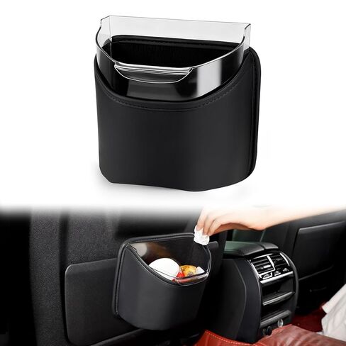 1797 Car Trash Can for Back Seat, Automotive Garbage Bin Clip on Front Seat Back, PU Leather with Leakproof Removable Plastic Liner, 0.42 Gallon Capacity for Small Trash in Saudi Arabia