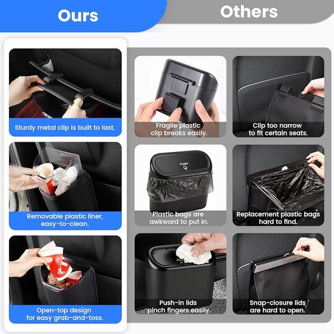 1797 Car Trash Can for Back Seat, Automotive Garbage Bin Clip on Front Seat Back, PU Leather with Leakproof Removable Plastic Liner, 0.42 Gallon Capacity for Small Trash in Saudi Arabia