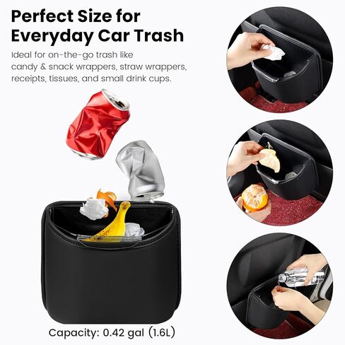 1797 Car Trash Can for Back Seat, Automotive Garbage Bin Clip on Front Seat Back, PU Leather with Leakproof Removable Plastic Liner, 0.42 Gallon Capacity for Small Trash in Saudi Arabia