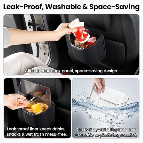 1797 Car Trash Can for Back Seat, Automotive Garbage Bin Clip on Front Seat Back, PU Leather with Leakproof Removable Plastic Liner, 0.42 Gallon Capacity for Small Trash in Saudi Arabia