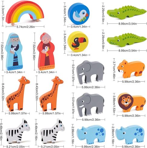KMTJT Toddlers Wooden Noah's Ark Toy Animal Playset, Baptism Gifts for 1 2 3 Boys Girls, Shape Sorter Early Learning Montessori Toys with Bible Story Book for 12 18 24 Months Babies in Kuwait