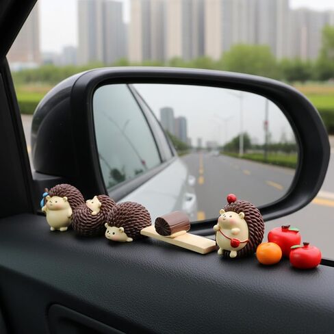 7Pcs Hedgehog Car Dashboard Decor, Car Dash Decor Rearview Mirror Ornament for Women Girls Aesthetic Hedgehog Figurines Rearview Mirror Ornament Anime Decors for Home Garden Office in Saudi Arabia
