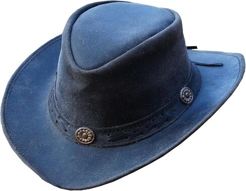 قبعة رعاة البقر من الصحراء للرجال والنساء - قبعة غربية من الجلد الأصلي المتعثر مع حافة قابلة للتشكيل وحزام للذقن وشريط مضفر in Kuwait