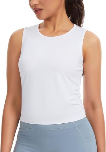THE GYM PEOPLE Women’s Ruched Tank Tops Slim Fit Breathable Soft Basic Running Yoga Sleeveless Workout Shirts in Saudi Arabia