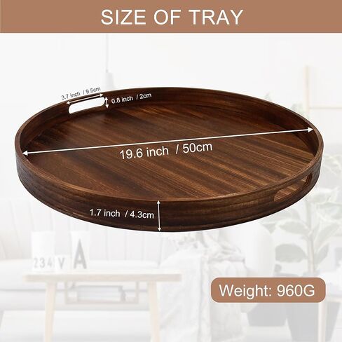 صواني طاولة قهوة خشبية مستديرة كبيرة مقاس 20 بوصة - طبق تقديم عثماني متعدد الوظائف لديكور المنزل باللون الأسود المتفحم in Kuwait