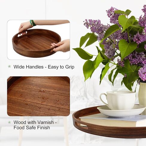 صواني طاولة قهوة خشبية مستديرة كبيرة مقاس 20 بوصة - طبق تقديم عثماني متعدد الوظائف لديكور المنزل باللون الأسود المتفحم in Kuwait