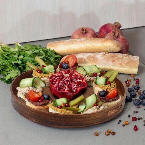 صواني طاولة قهوة خشبية مستديرة كبيرة مقاس 20 بوصة - طبق تقديم عثماني متعدد الوظائف لديكور المنزل باللون الأسود المتفحم in Kuwait