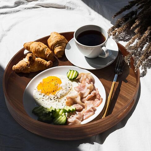 صواني طاولة قهوة خشبية مستديرة كبيرة مقاس 20 بوصة - طبق تقديم عثماني متعدد الوظائف لديكور المنزل باللون الأسود المتفحم in Kuwait