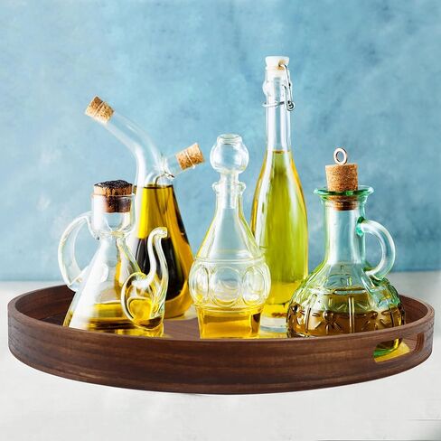 صواني طاولة قهوة خشبية مستديرة كبيرة مقاس 20 بوصة - طبق تقديم عثماني متعدد الوظائف لديكور المنزل باللون الأسود المتفحم in Kuwait