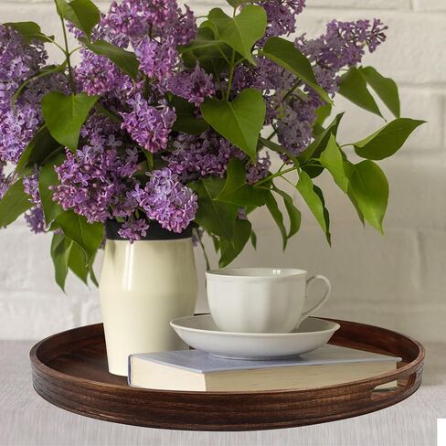 صواني طاولة قهوة خشبية مستديرة كبيرة مقاس 20 بوصة - طبق تقديم عثماني متعدد الوظائف لديكور المنزل باللون الأسود المتفحم in Kuwait