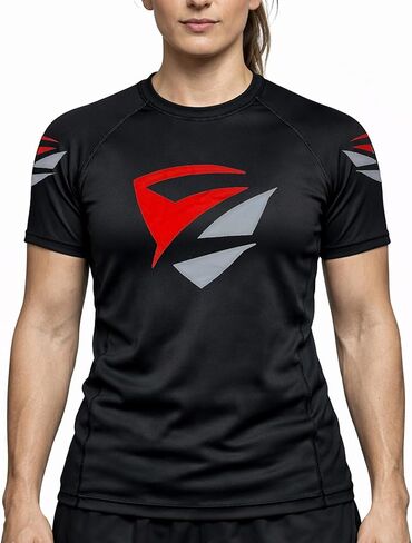 قميص نسائي للحماية من الطفح الجلدي مقاس 1 بوصة - قميص ضغط لتدريبات الجوجيتسو، BJJ، No Gi، MMA | كم قصير in Kuwait