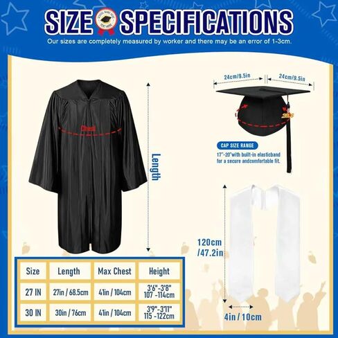 10 Set Kindergarten Graduation Gown Grad Cap Set, 2026 Nursery Graduation Outfit with Gown Cap Tassel and Stole for Kids in Kuwait