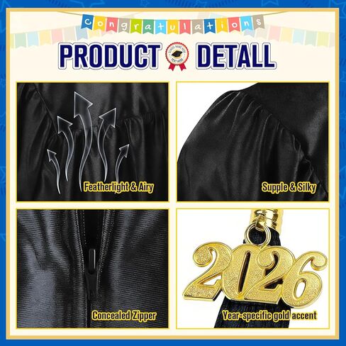 10 Set Kindergarten Graduation Gown Grad Cap Set, 2026 Nursery Graduation Outfit with Gown Cap Tassel and Stole for Kids in Kuwait