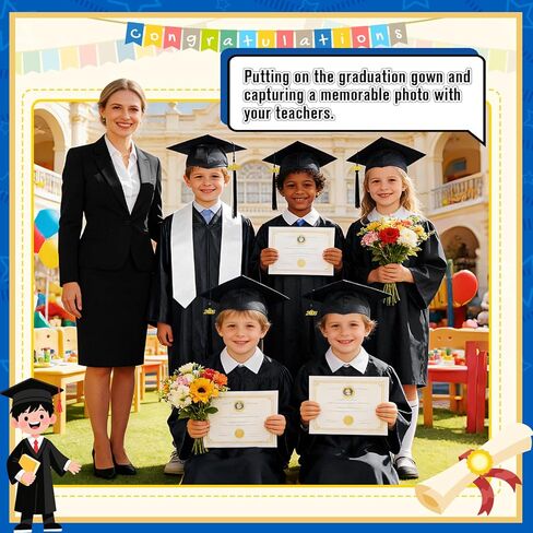 10 Set Kindergarten Graduation Gown Grad Cap Set, 2026 Nursery Graduation Outfit with Gown Cap Tassel and Stole for Kids in Kuwait