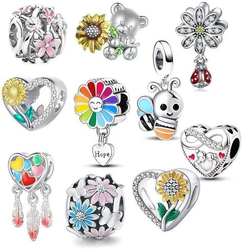10 Pack Silver Charms,CZ Pendant Charms for Bracelets and Necklaces, DIY Jewelry Accessories,Jewelry Charm Set for Women Wife Gift.Birthday Gift in Saudi Arabia