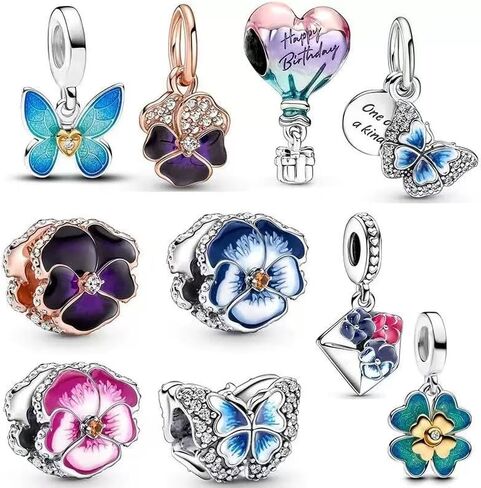 10 Pack Silver Charms,CZ Pendant Charms for Bracelets and Necklaces, DIY Jewelry Accessories,Jewelry Charm Set for Women Wife Gift.Birthday Gift in Saudi Arabia