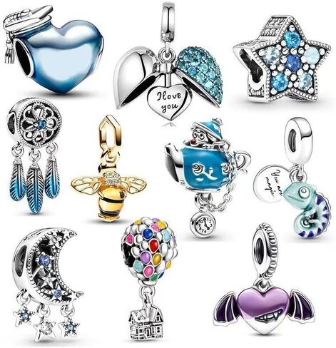 10 Pack Silver Charms,CZ Pendant Charms for Bracelets and Necklaces, DIY Jewelry Accessories,Jewelry Charm Set for Women Wife Gift.Birthday Gift in Saudi Arabia