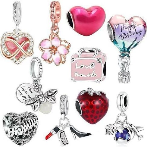 10 Pack Silver Charms,CZ Pendant Charms for Bracelets and Necklaces, DIY Jewelry Accessories,Jewelry Charm Set for Women Wife Gift.Birthday Gift in Saudi Arabia