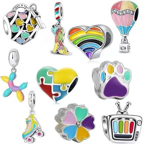 10 Pack Silver Charms,CZ Pendant Charms for Bracelets and Necklaces, DIY Jewelry Accessories,Jewelry Charm Set for Women Wife Gift.Birthday Gift in Saudi Arabia