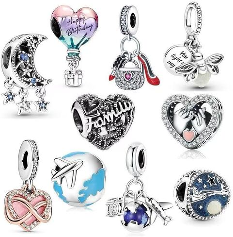 10 Pack Silver Charms,CZ Pendant Charms for Bracelets and Necklaces, DIY Jewelry Accessories,Jewelry Charm Set for Women Wife Gift.Birthday Gift in Saudi Arabia