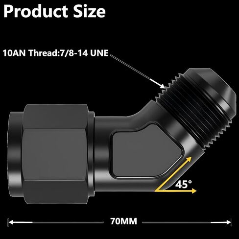 45 درجة 10AN أنثى إلى 10AN ذكر مضيئة الكوع قطب تركيب محول مقرنة، الألومنيوم الصلب عرافة بأكسيد موصل أسود in Kuwait