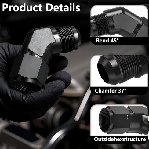 45 درجة 10AN أنثى إلى 10AN ذكر مضيئة الكوع قطب تركيب محول مقرنة، الألومنيوم الصلب عرافة بأكسيد موصل أسود in Kuwait