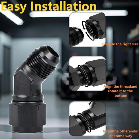 45 درجة 10AN أنثى إلى 10AN ذكر مضيئة الكوع قطب تركيب محول مقرنة، الألومنيوم الصلب عرافة بأكسيد موصل أسود in Kuwait