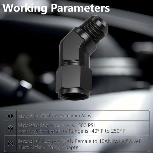 45 درجة 10AN أنثى إلى 10AN ذكر مضيئة الكوع قطب تركيب محول مقرنة، الألومنيوم الصلب عرافة بأكسيد موصل أسود in Kuwait