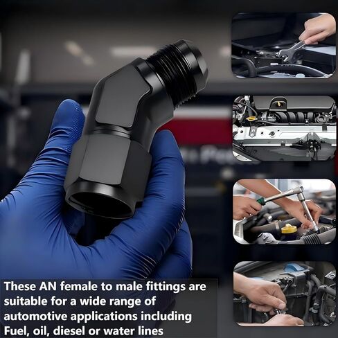 45 درجة 10AN أنثى إلى 10AN ذكر مضيئة الكوع قطب تركيب محول مقرنة، الألومنيوم الصلب عرافة بأكسيد موصل أسود in Kuwait