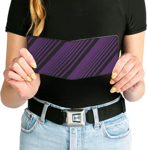 Buckle-Down Men's Wallet, Bifold, Diagonal Stripes Purples, Vegan Leather, Multi, 4.0" x 3.5" in Saudi Arabia