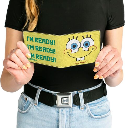 Buckle-Down SpongeBob SquarePants Wallet, Bifold, SpongeBob SquarePants Im Ready Face Close Up Yellow Green, Vegan Leather in Saudi Arabia
