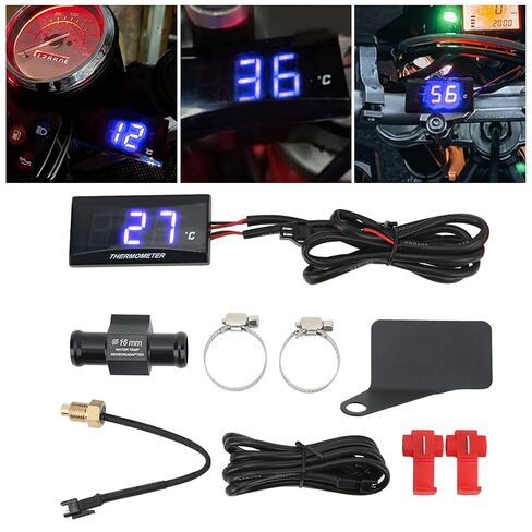 Universal Motorcycle Water Temperature Gauge Digital LCD Screen Slim Design Accurate Monitoring 0 120℃ Range with Alarm for 12V Motorbike ABS Material 57x29x13mm (Blue Backlight) in Kuwait