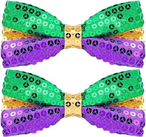 Needzo Mardi Gras Sequin Bowties, Purple, Green, and Gold Tone Stripes, Festive Party Accessories, One Size (Pack of 2) in Saudi Arabia