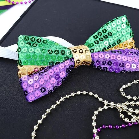 Needzo Mardi Gras Sequin Bowties, Purple, Green, and Gold Tone Stripes, Festive Party Accessories, One Size (Pack of 2) in Saudi Arabia