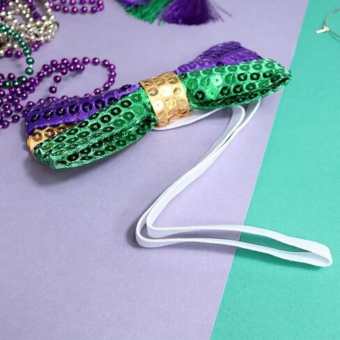 Needzo Mardi Gras Sequin Bowties, Purple, Green, and Gold Tone Stripes, Festive Party Accessories, One Size (Pack of 2) in Saudi Arabia