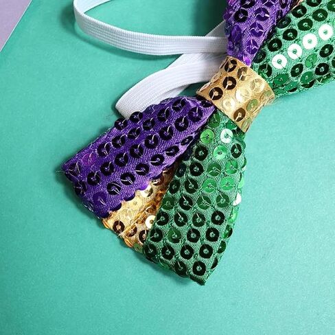 Needzo Mardi Gras Sequin Bowties, Purple, Green, and Gold Tone Stripes, Festive Party Accessories, One Size (Pack of 2) in Saudi Arabia