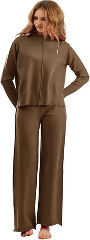 Two Piece Outfits for Women Lounge Sets Oversized Knit Lounge Pullover Sweatshirt Sweatpants Sweatsuits Set in Saudi Arabia