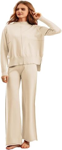 Two Piece Outfits for Women Lounge Sets Oversized Knit Lounge Pullover Sweatshirt Sweatpants Sweatsuits Set in Saudi Arabia