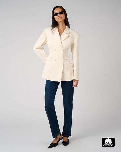 WEWOREWHAT Women's Double Breasted Cinched Waist Blazer in Saudi Arabia