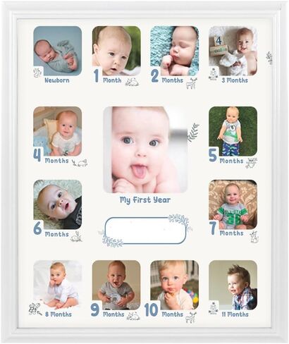 Collage Photo Frame for Baby First Year Keepsake, 12 Months Picture Frames for Baby Boy Girl Newborn 1st Birthday GiftsIdeas size 11 x 13 x 1 inch with 13 Slots for Home Decor in White Frame Wood in Kuwait