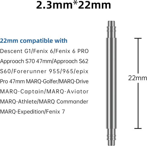 شريط زنبركي لساعة من الفولاذ المقاوم للصدأ بسُمك 2.3 مم لـ Garmin Fenix7/MARQ/Approach/Forerunner Watch Pins Spring Bar Tool (4 قطع دبابيس زنبركية + أداة + 10 مقابس مقاومة للغبار) in Kuwait