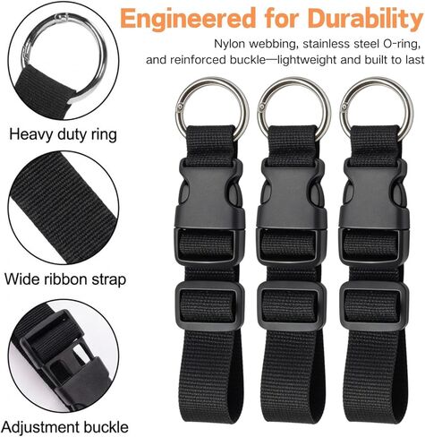Luggage Connector Straps, 3 Pack Adjustable Suitcase Connector with Buckle, Hands-Free Add-a-Bag Strap for Carry-on Luggage and Backpacks, Black in Kuwait