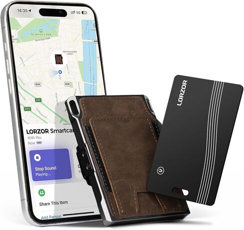 محفظة تكتيكية نحيفة مع مجموعة بطاقات تعقب (iOS فقط) بطاقة تتبع معتمدة من Apple MFi، محفظة جلدية محببة بالكامل لـ 10 بطاقات، بطاقة ذكية بلوتوث AirTag قابلة لإعادة الشحن لـ Apple Find My in Kuwait