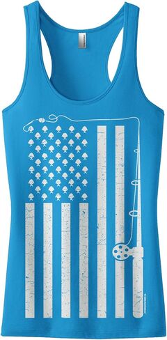 Threadrock Women's Fishing American Flag Racerback Tank Top in Saudi Arabia