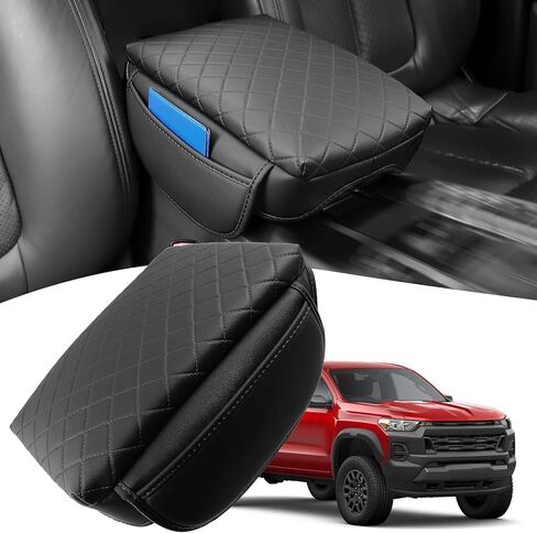 غطاء وحدة التحكم المركزية لسيارة Chevy Colorado/GMC Canyon 2023 2024 2025 2026 وسادة وسادة مسند الذراع من جلد البولي يوريثان مع جيب جانبي وغطاء وحدة التحكم الوسطى وملحقات كولورادو الداخلية (كولورادو 23-26 وسادة) in Kuwait