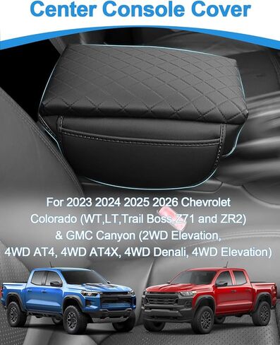 غطاء وحدة التحكم المركزية لسيارة Chevy Colorado/GMC Canyon 2023 2024 2025 2026 وسادة وسادة مسند الذراع من جلد البولي يوريثان مع جيب جانبي وغطاء وحدة التحكم الوسطى وملحقات كولورادو الداخلية (كولورادو 23-26 وسادة) in Kuwait